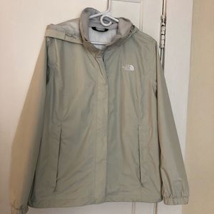Women’s The North Face Light Grey Rain Jacket Raincoat SZ XL